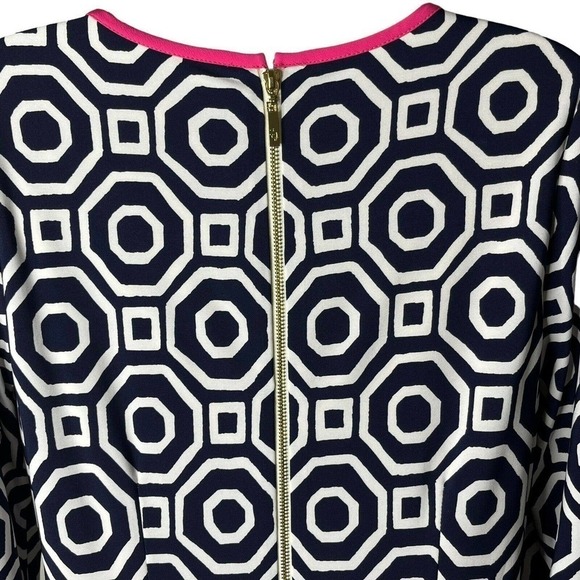 Eliza J Women's Size 8 Shift Sheath Dress Geometric Print Lined Black White Pink - Picture 6 of 10